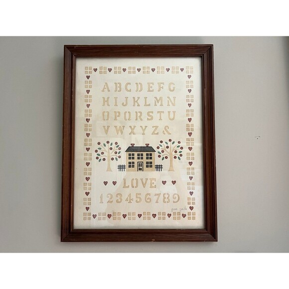 1980s Vintage Framed Alphabet LOVE House Art Print Piece by Jean Smith - Picture 1 of 7